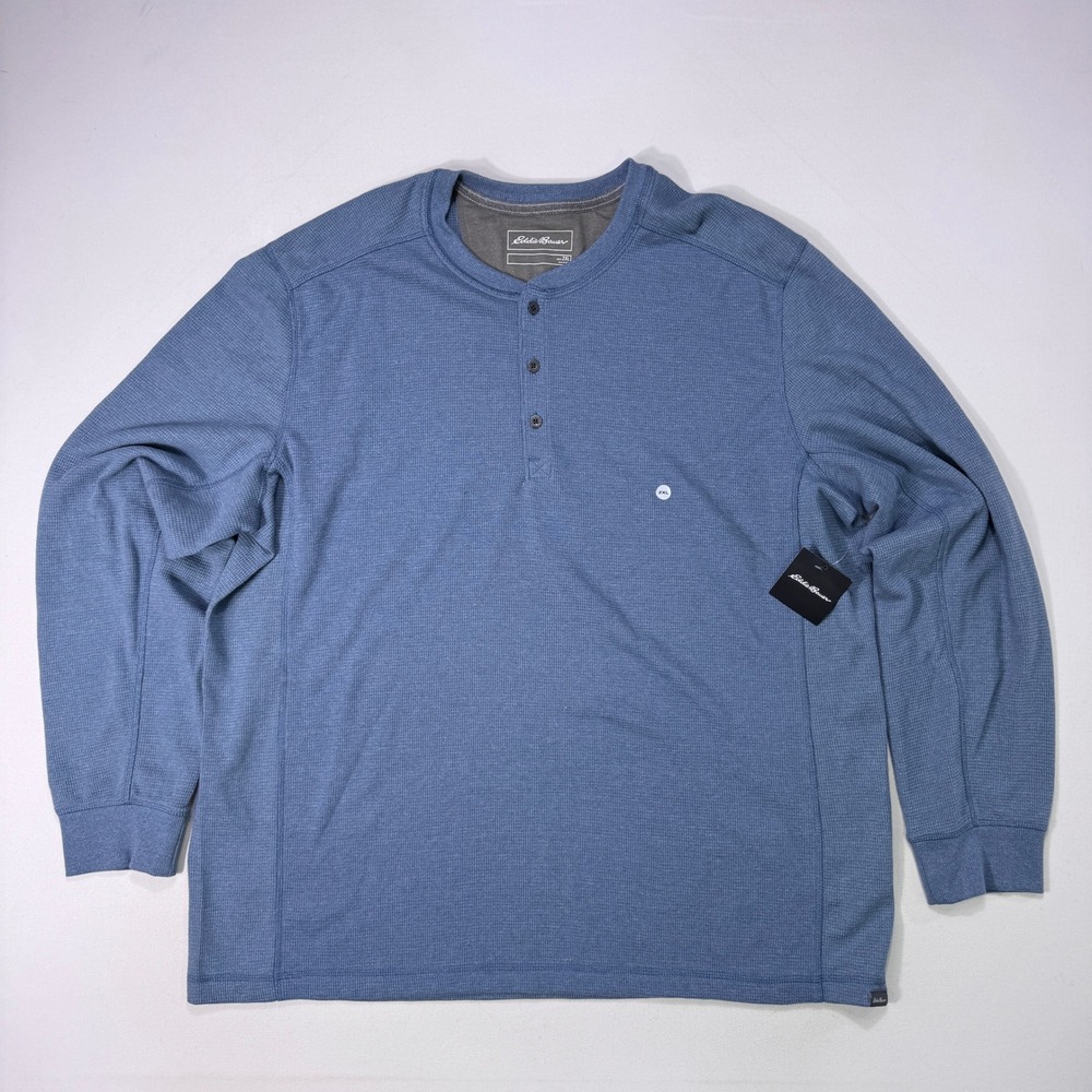 Eddie Bauer Mens 2XL Thermal Henley Shirt Blue Waffle Knit Long Sleeve E1827 NWT
